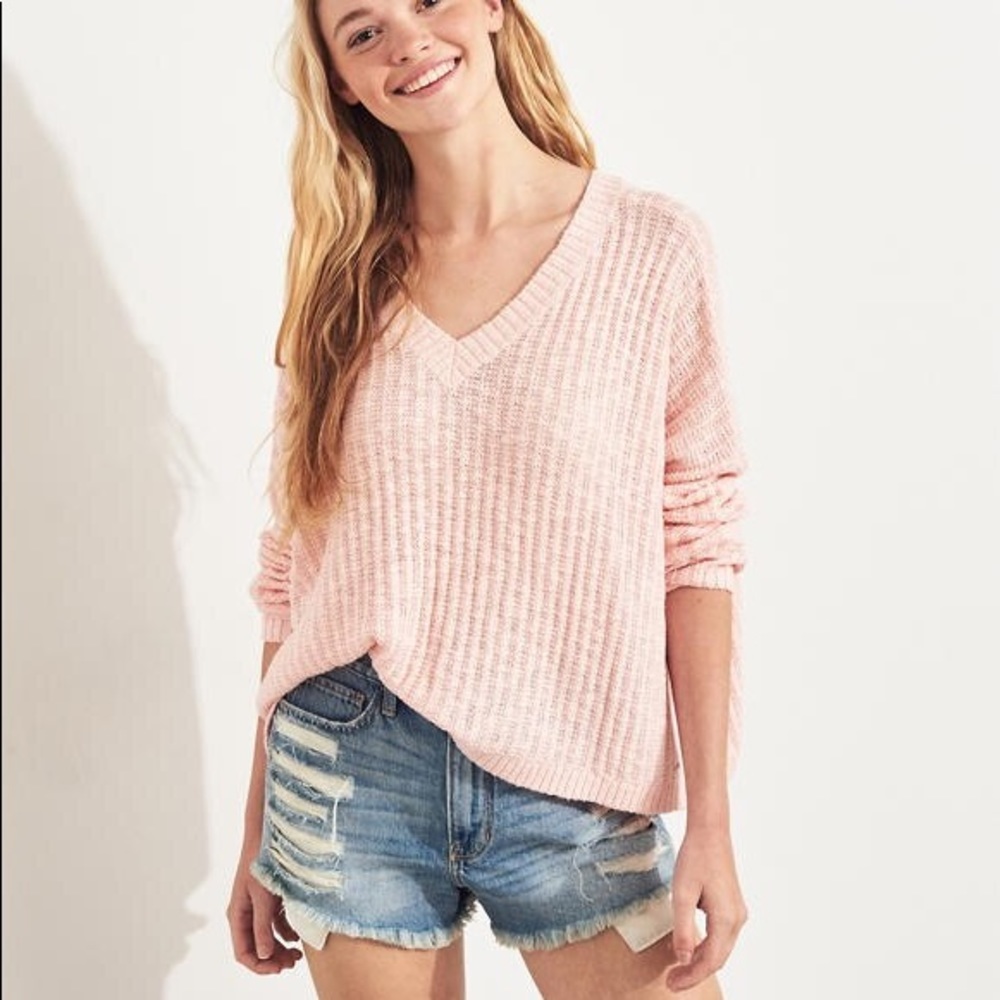 Hollister V-neck crochet knit cropped sweater